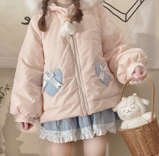Cute Macaron Contrast Color Coat Thickened Padded Women's
