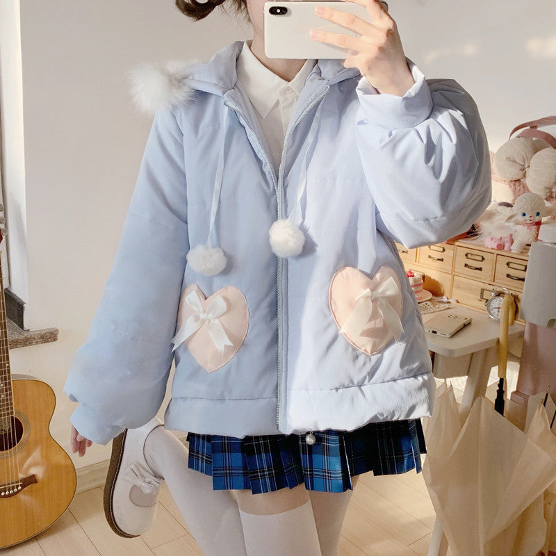 Cute Macaron Contrast Color Coat Thickened Padded Women's