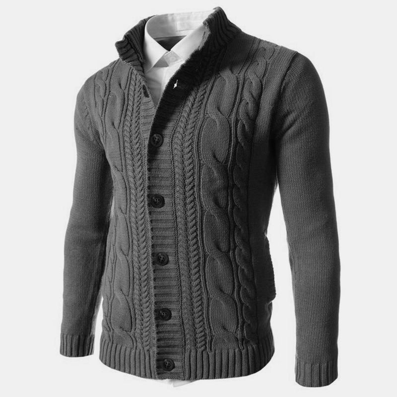 Men's Stand Collar Sweater Knit Button Cardigan Tops Men's Clothing