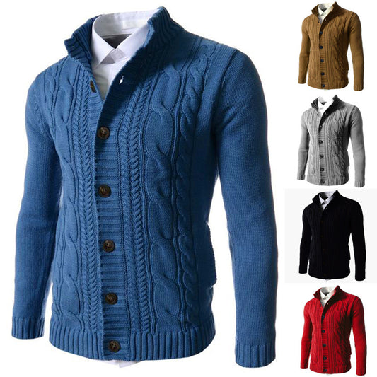 Men's Stand Collar Sweater Knit Button Cardigan Tops Men's Clothing